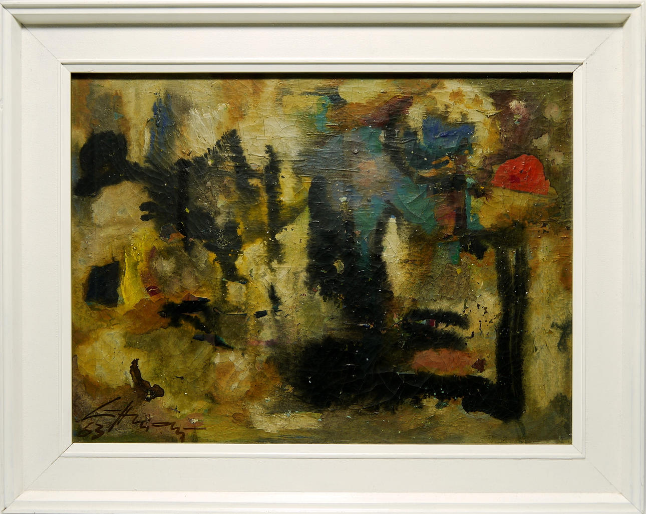 HOFFMANN, HORST PETER. ”Komposition”, blandteknik på duk, signerad och daterad 1963.