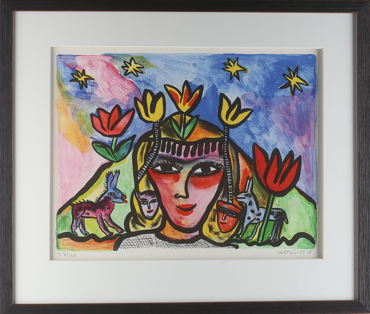 ULRICA HYDMAN-VALLIEN. Flicka med Blommor, färglitografi, signerad samt numrerad 37/160.