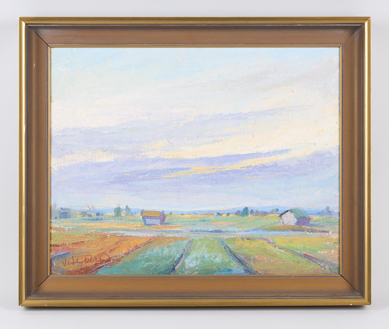 VEIKKO TAKALA. Landscape with fields, signed, oil on panel.
