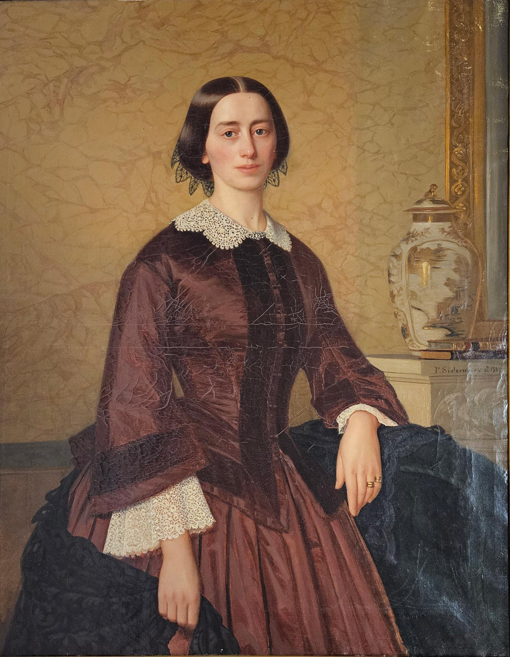 PER SÖDERMARK. Portræt af en kvinde. Olie på lærred, signeret P. Södermark og dateret 1857.