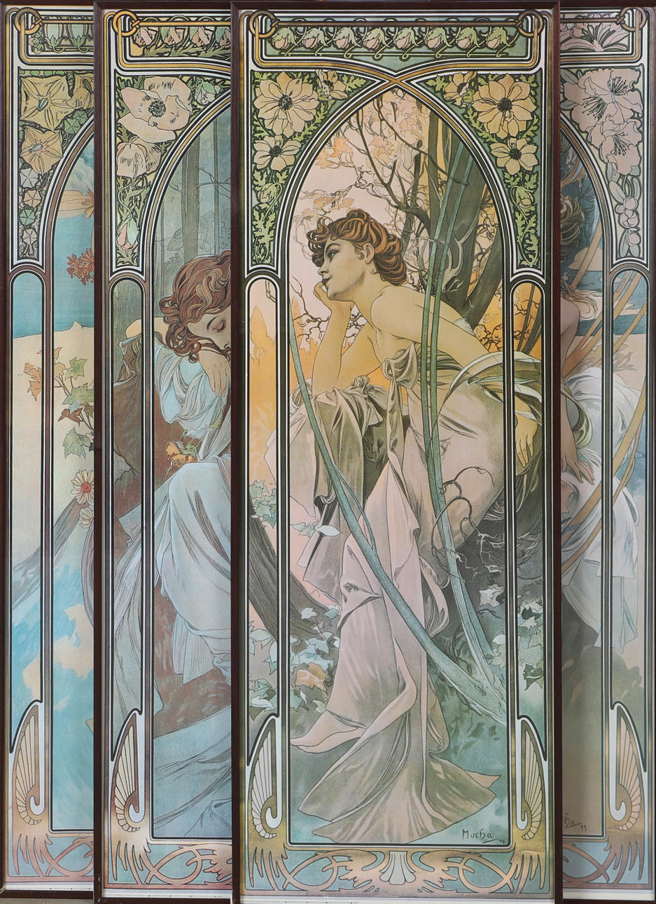 ALPHONSE MUCHA. EFTER. 4 inramade affischer, jugendstil.