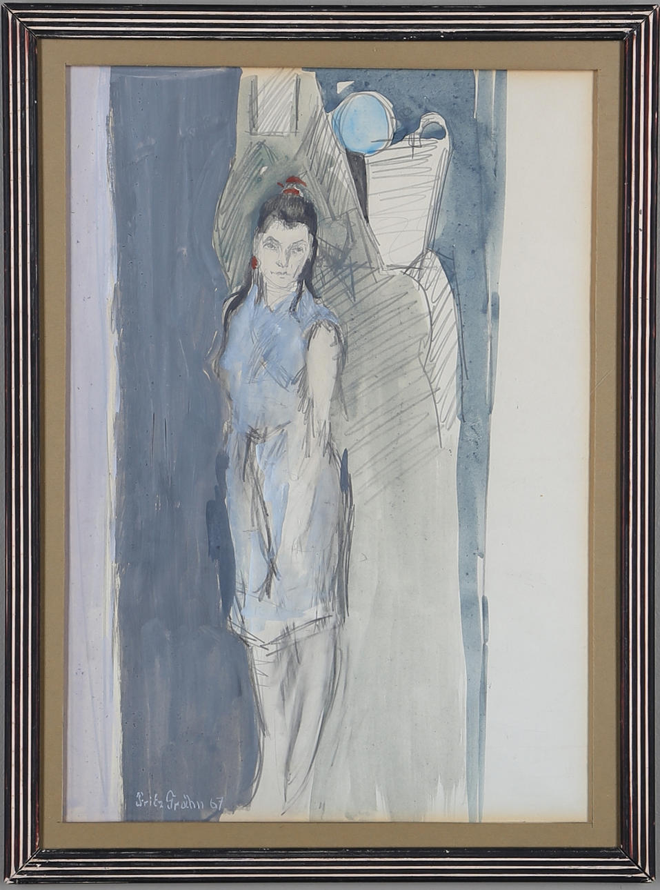 FRITZ GRAHN. "Ann-Cathrin", bladnteknik, signerad samt daterad '67.