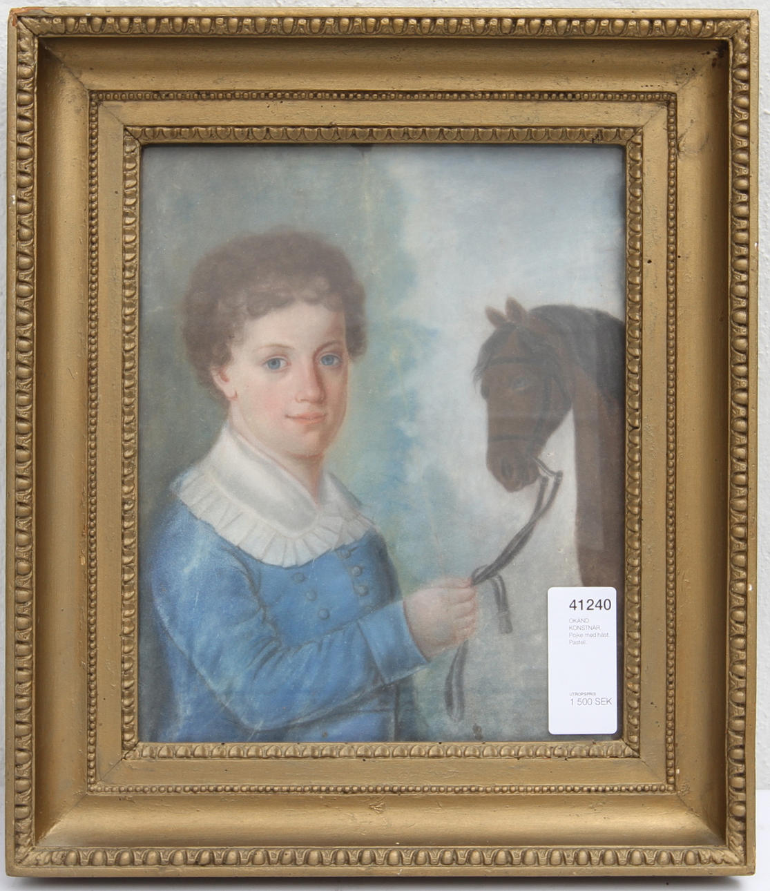 OKÄND KONSTNÄR. Pojke med häst. Pastell.
