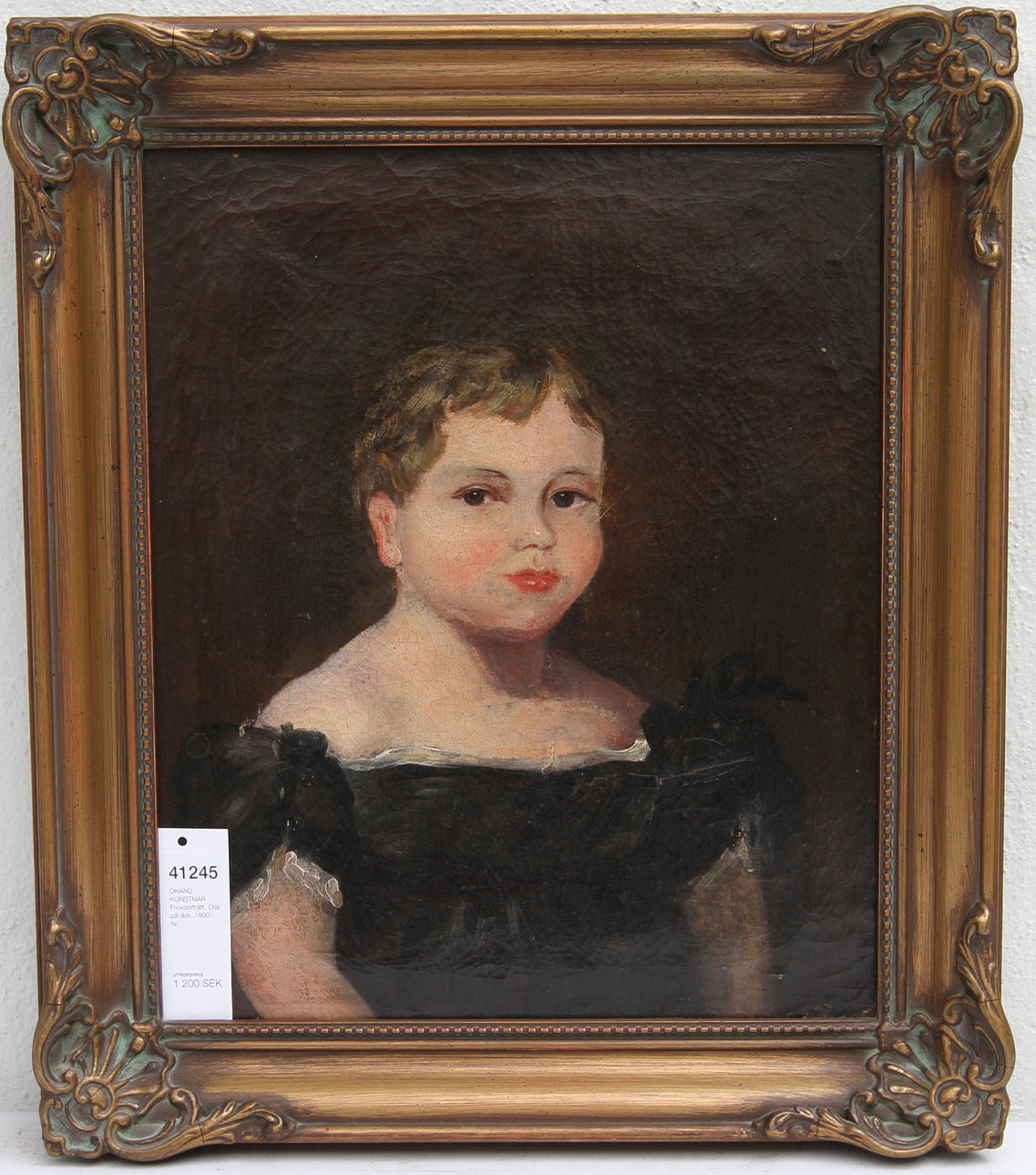 OKÄND KONSTNÄR. Flickporträtt. Olja på duk. 1800-tal.