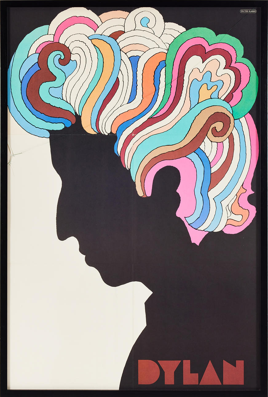MILTON GLASER, poster, “Dylan” (Bob Dylan), 1966.