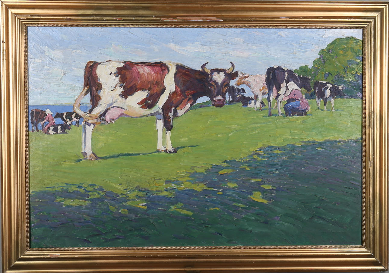 FRIEDRICH MISSFELDT. Betande kossor, olja på duk, signerad.