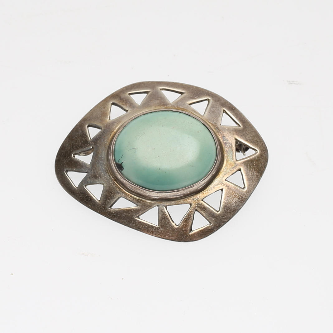 BROSCH, silver med turkos, MIC, Stockholm, 1953.