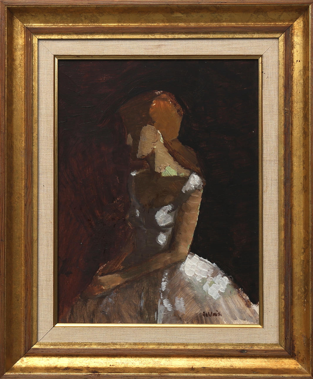 TOM FAHLROTH. Olja på pannå, kvinnoporträtt. Signerad Fahlroth.