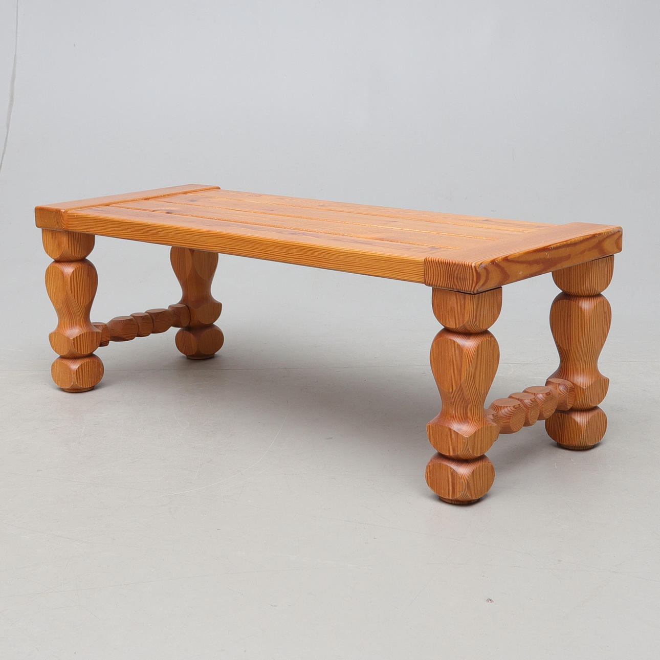A bench, solid pine, 1970s.