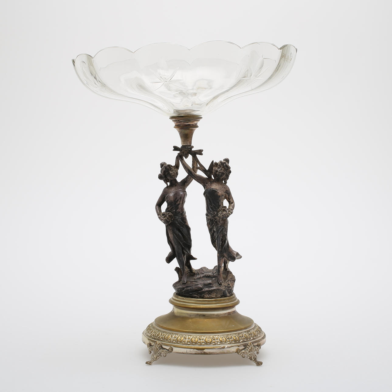 SKÅL PÅ FOT, slipat glas på nysilverfot, 1800/1900-tal.