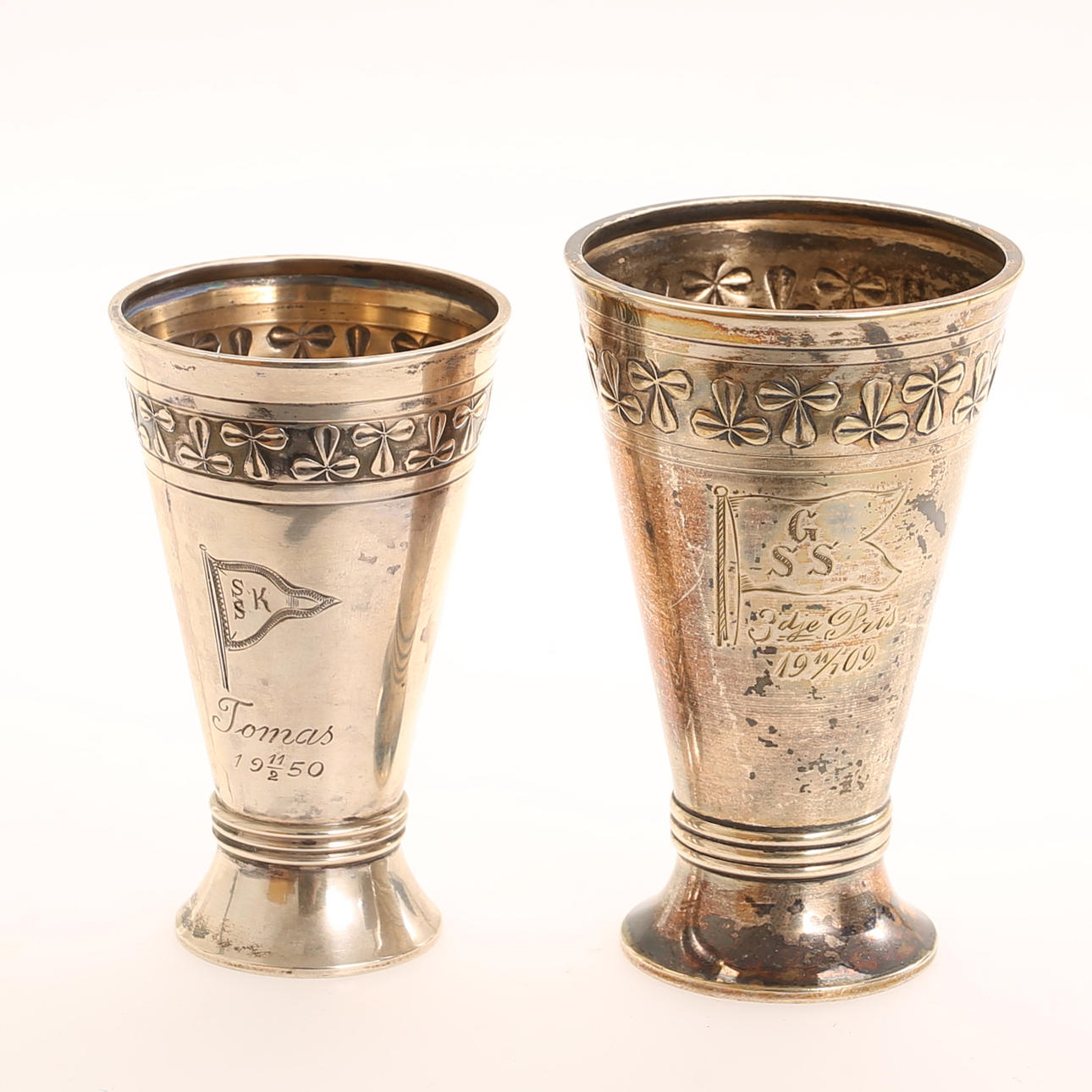 BÆGERGLAS, 2 stk., sølv.