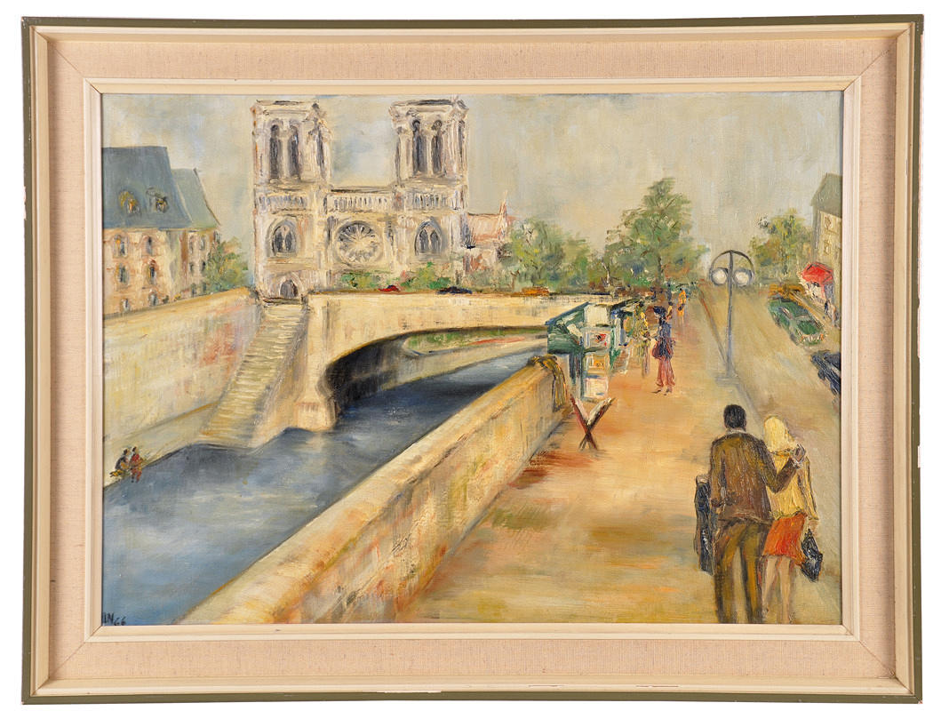 OKÄND KONSTNÄR. Utsikt över Notre Dame.