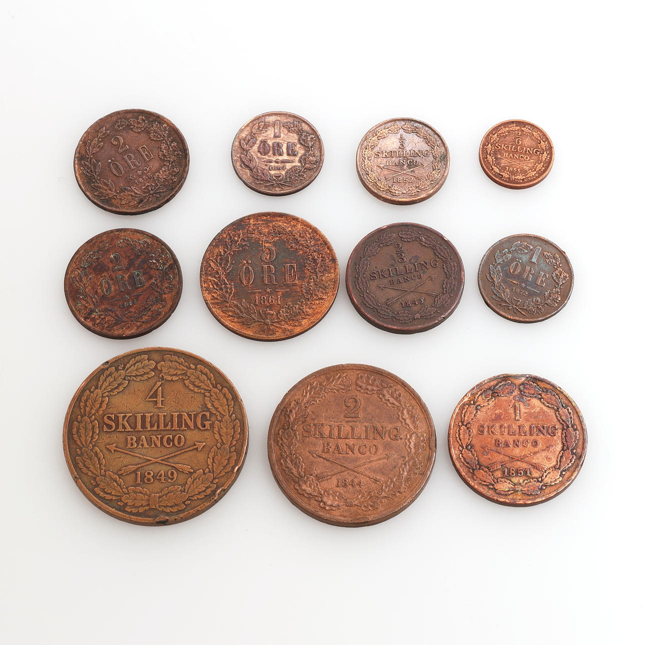 KOPPARMYNT, 11 st, Sverige, 1844-1872.