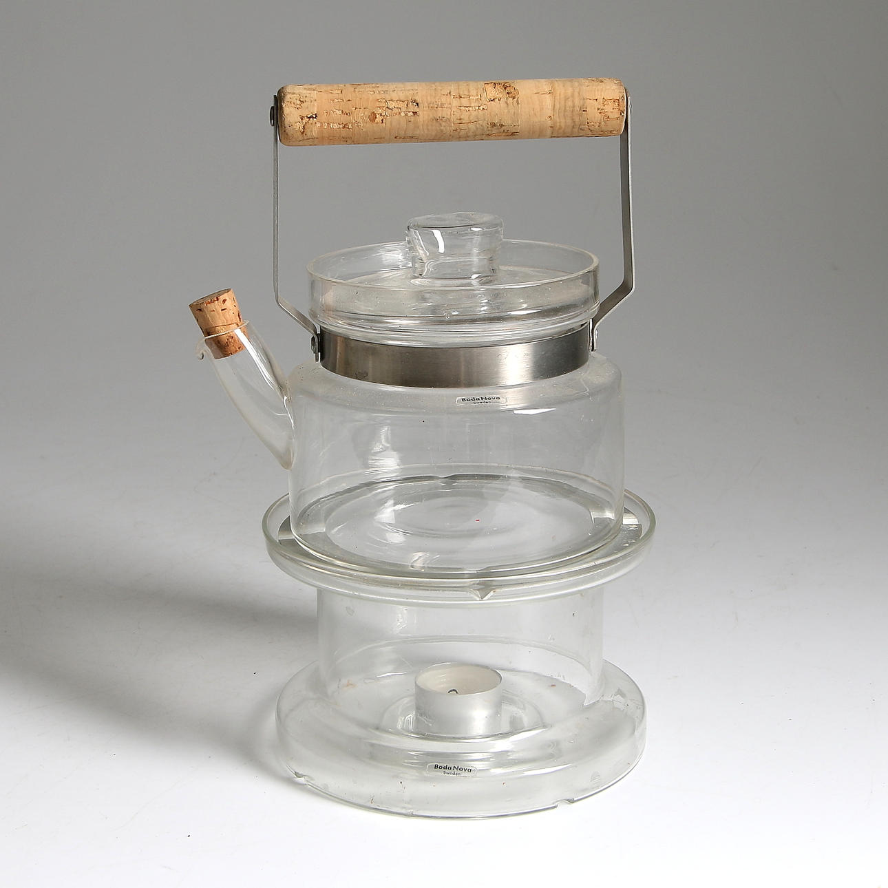 TEKANNA med VÄRMESTÄLL, glas. Signe Persson Melin. Boda Nova.