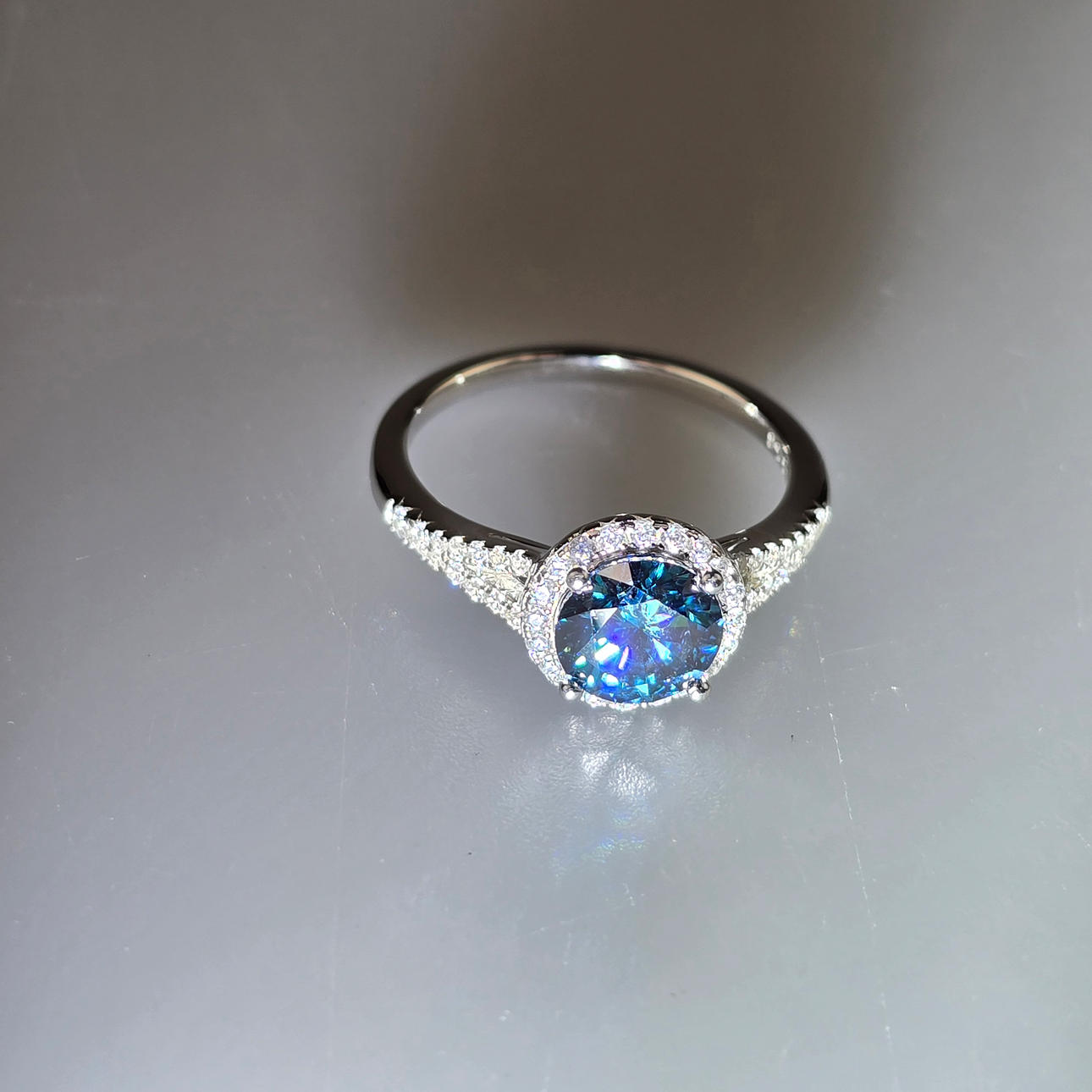 Blue moissanite ring 1.50 ct.- 925 sterling silver.