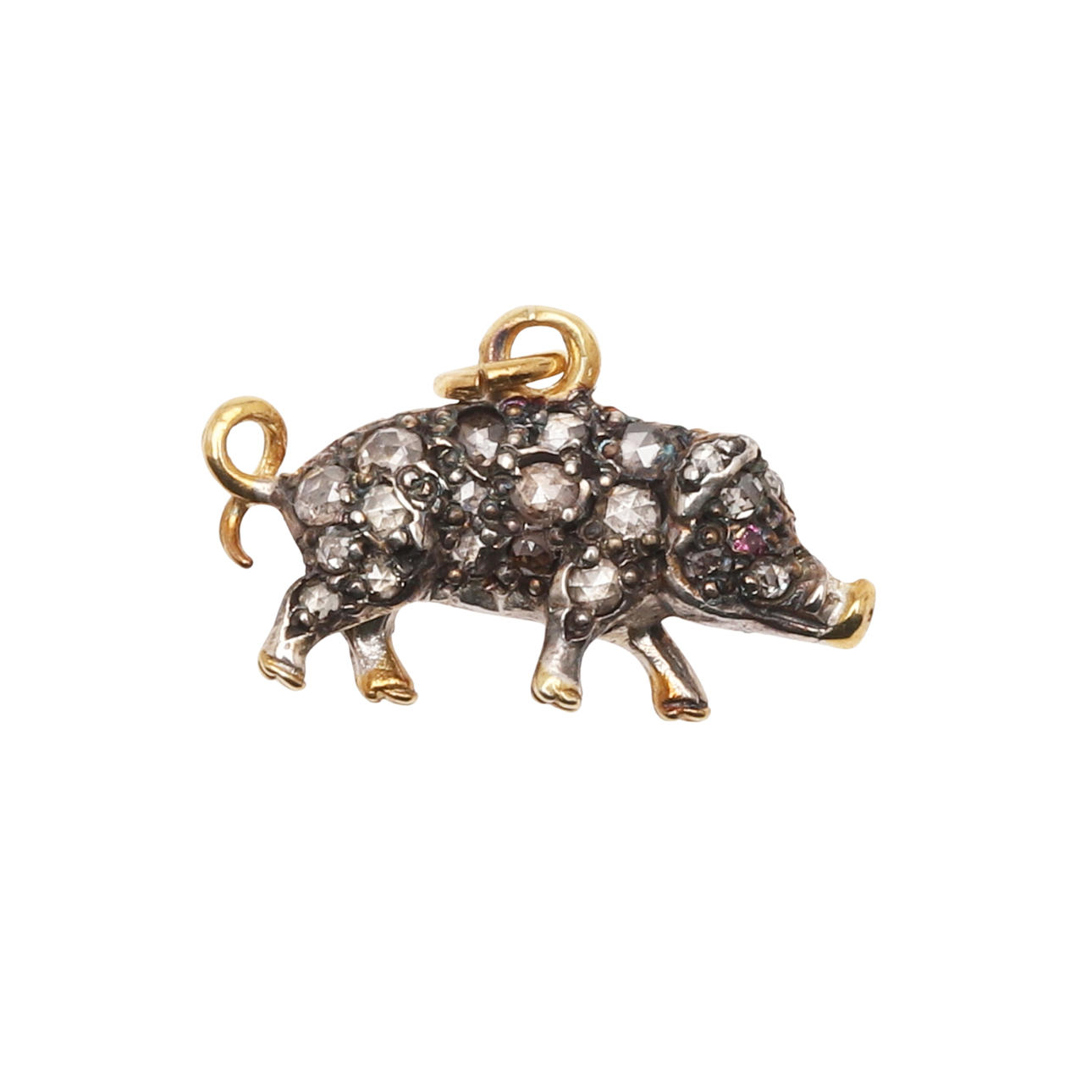 A SMALL ROSE DIAMOND SET PIG CHARM.