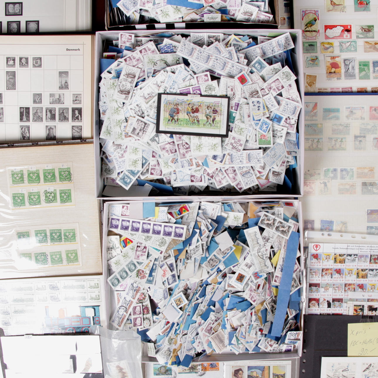 FRIMÄRKEN, 2 kartonger samt 7 album, mestadels sverige.