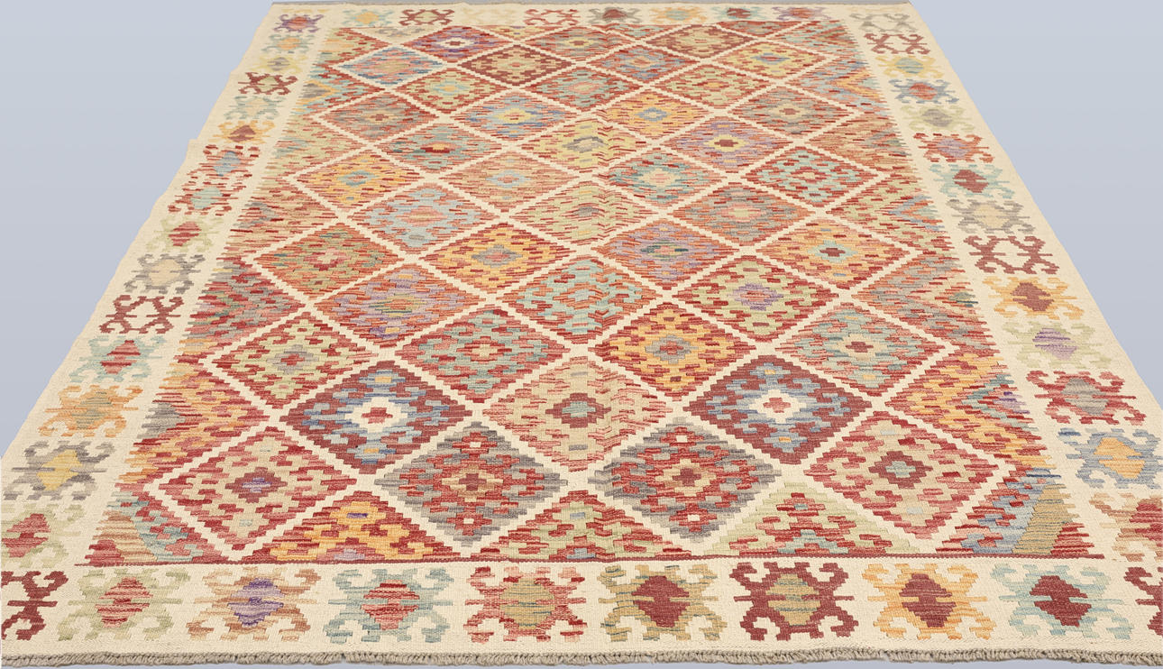 ORIENT CARPET. Kelim, classic design, 253 x 182 cm.