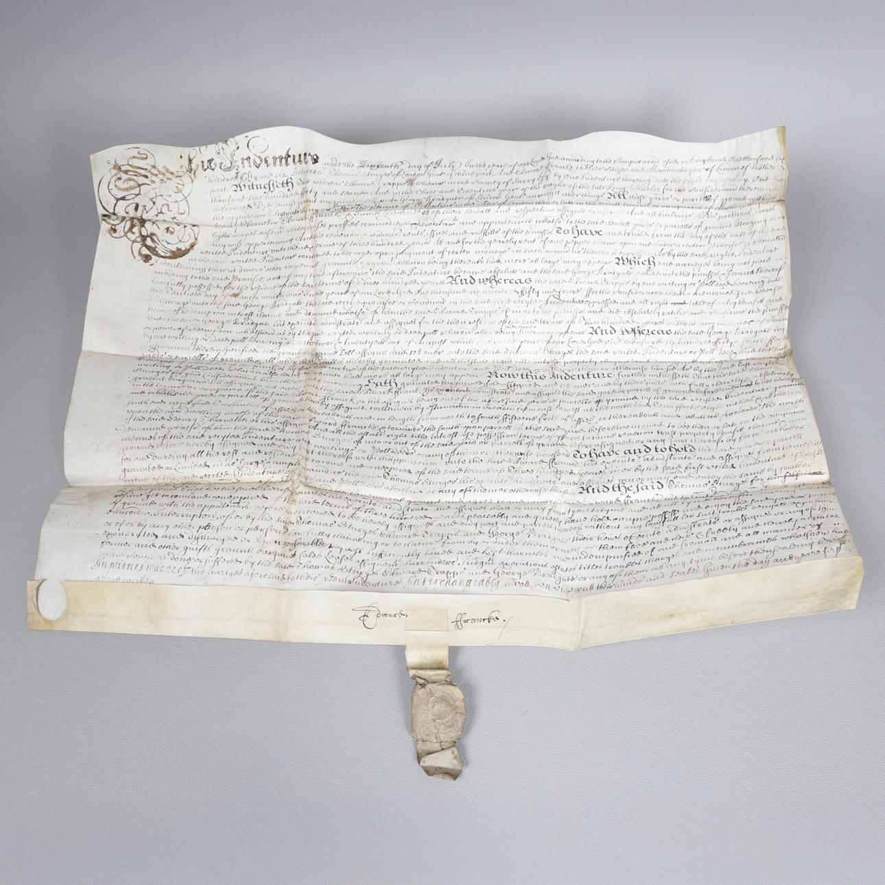 SURREY, MANUSCRIPT INDENTURE, CROMWELLIAN DATED 1656.