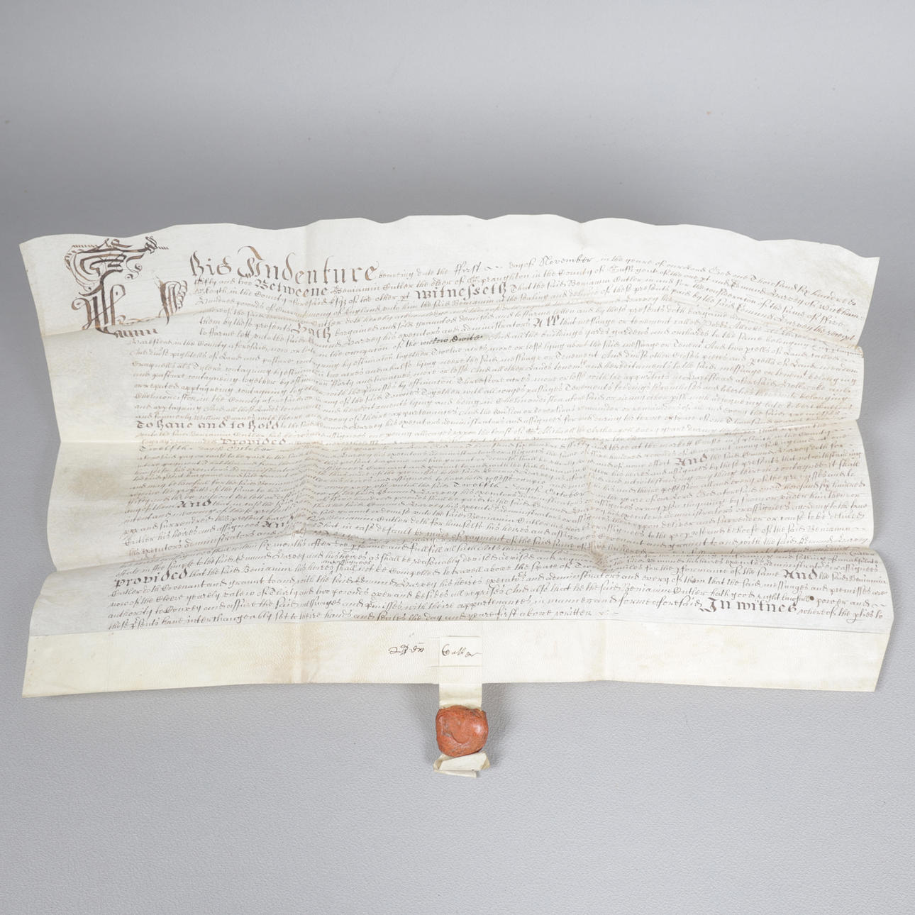 A CROMWELLIAN DATED 1652 MANUSCRIPT INDENTURE, LEONARD BASBEY, SUFFOLK.