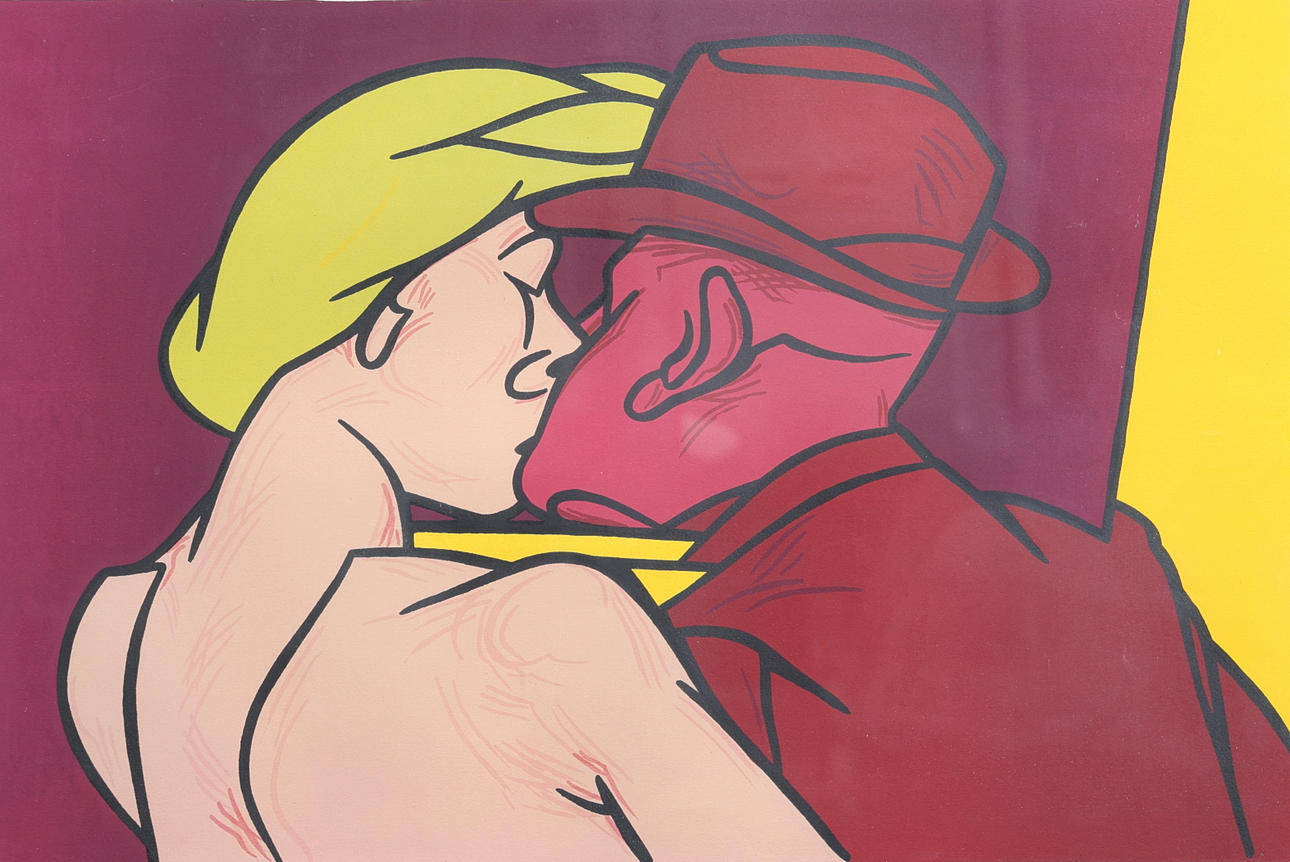 VALERIO ADAMI. Lithograph, “Kiss”, signed, numbered 98.180.