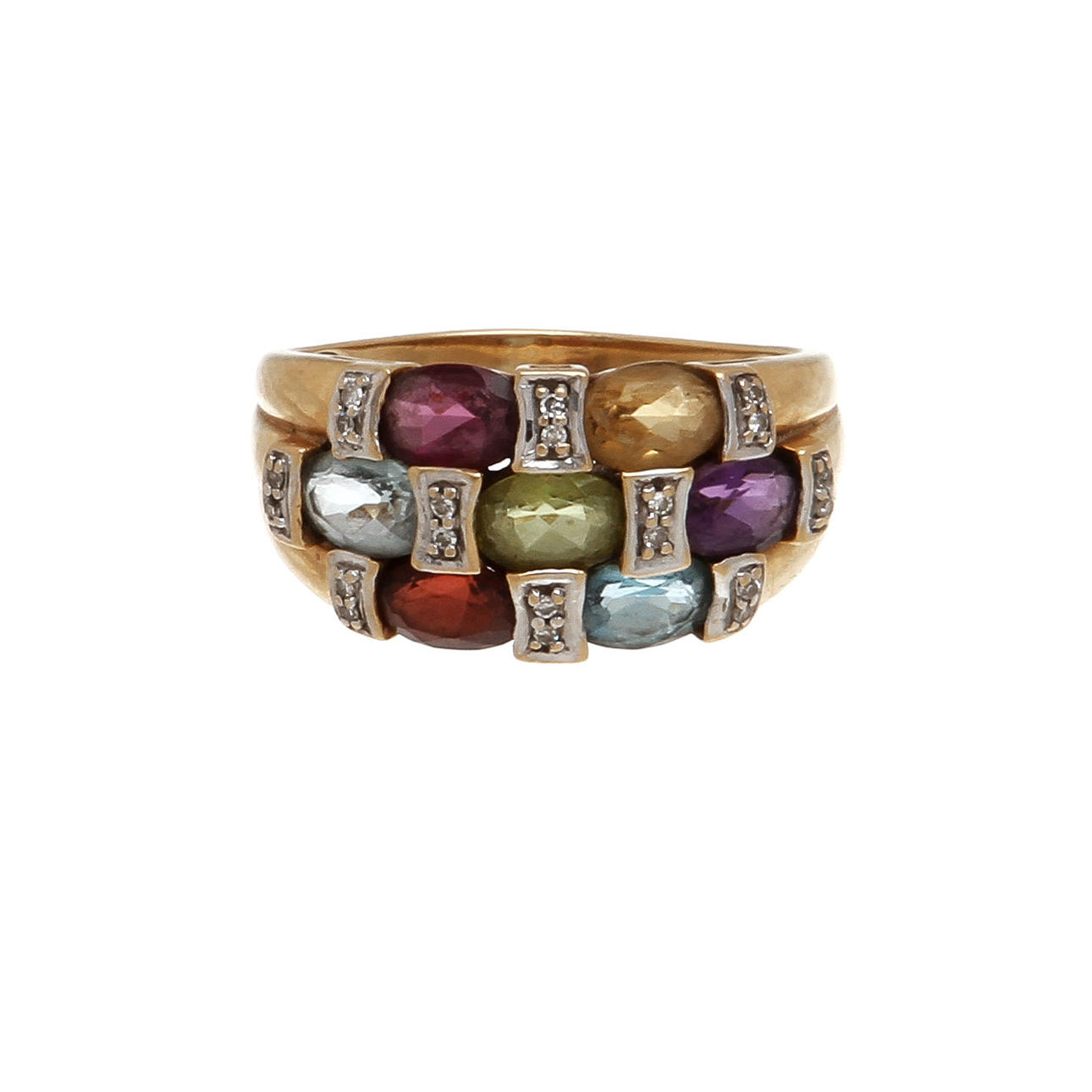 RING, 18K rödguld med färgstenar samt diamanter. Vikt 5,5 g.