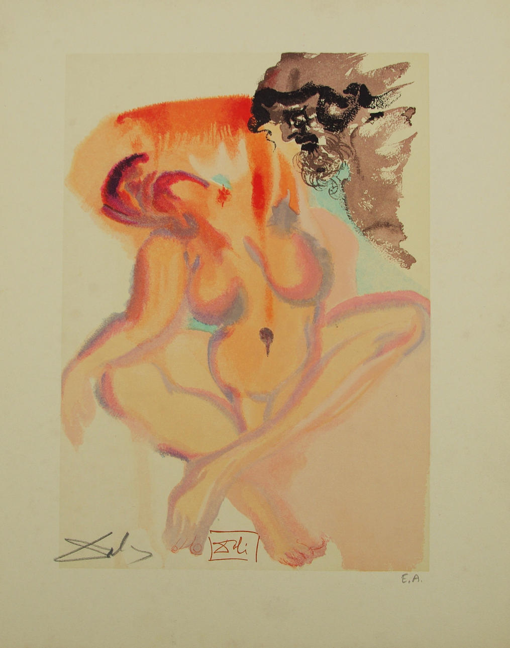 SALVADOR DALI. Naken kvinna, färglitografi, signerad både i plåten och bladet.