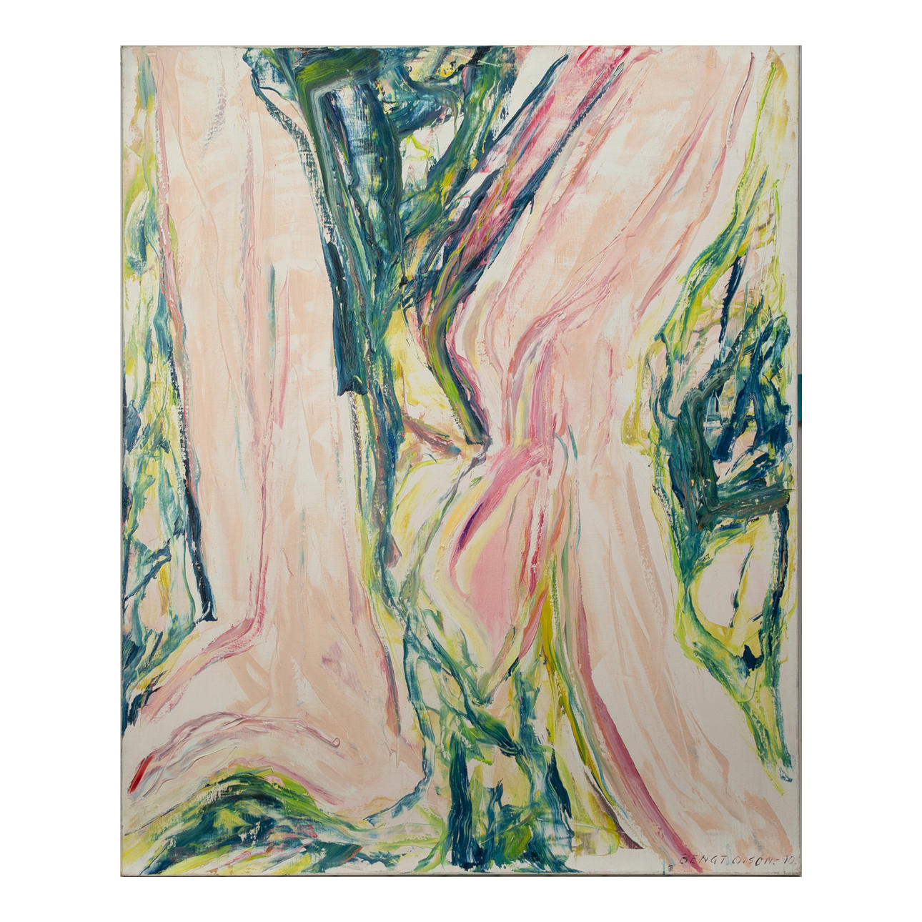 BENGT OLSON. Composition with pink field, oil on canvas, signed and dated -90.