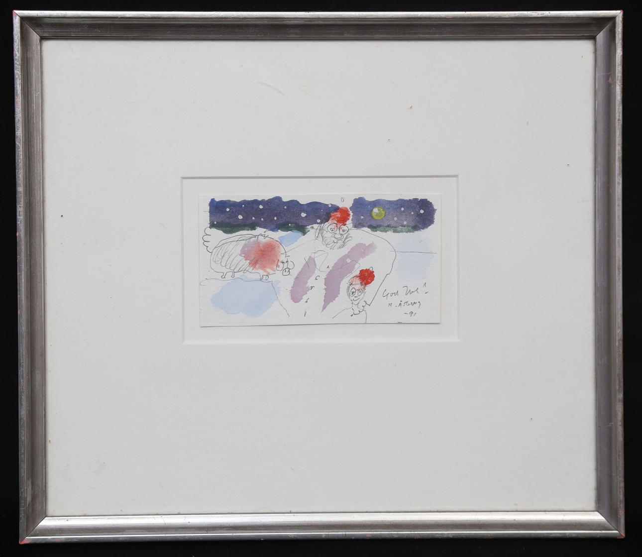 HANS ÅSBERG. mixed media, “Merry Christmas”, signed and dated -91.