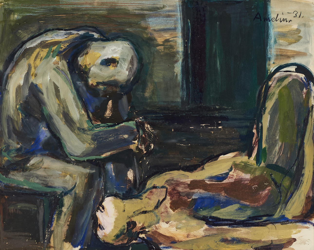 ALBIN AMELIN (1902–1975). Murder scene, signed and dated 'Amelin -31 ...