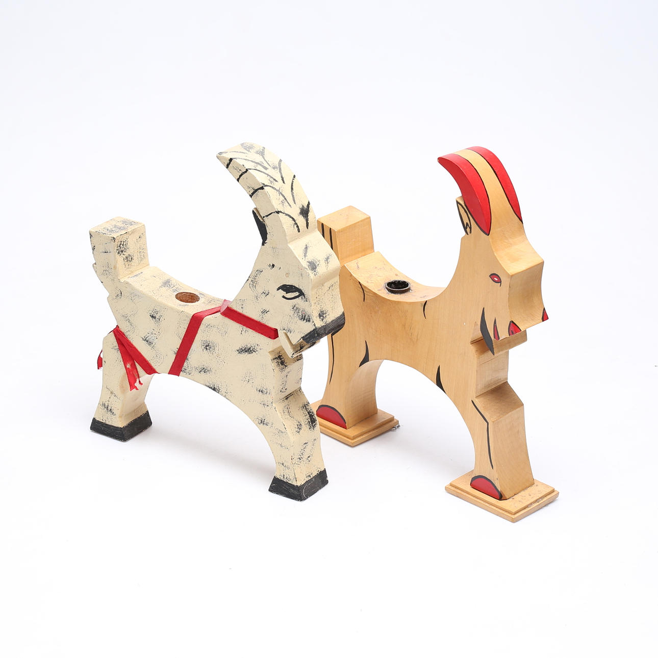 CANDLESTICKS, 1 pair, painted wood.