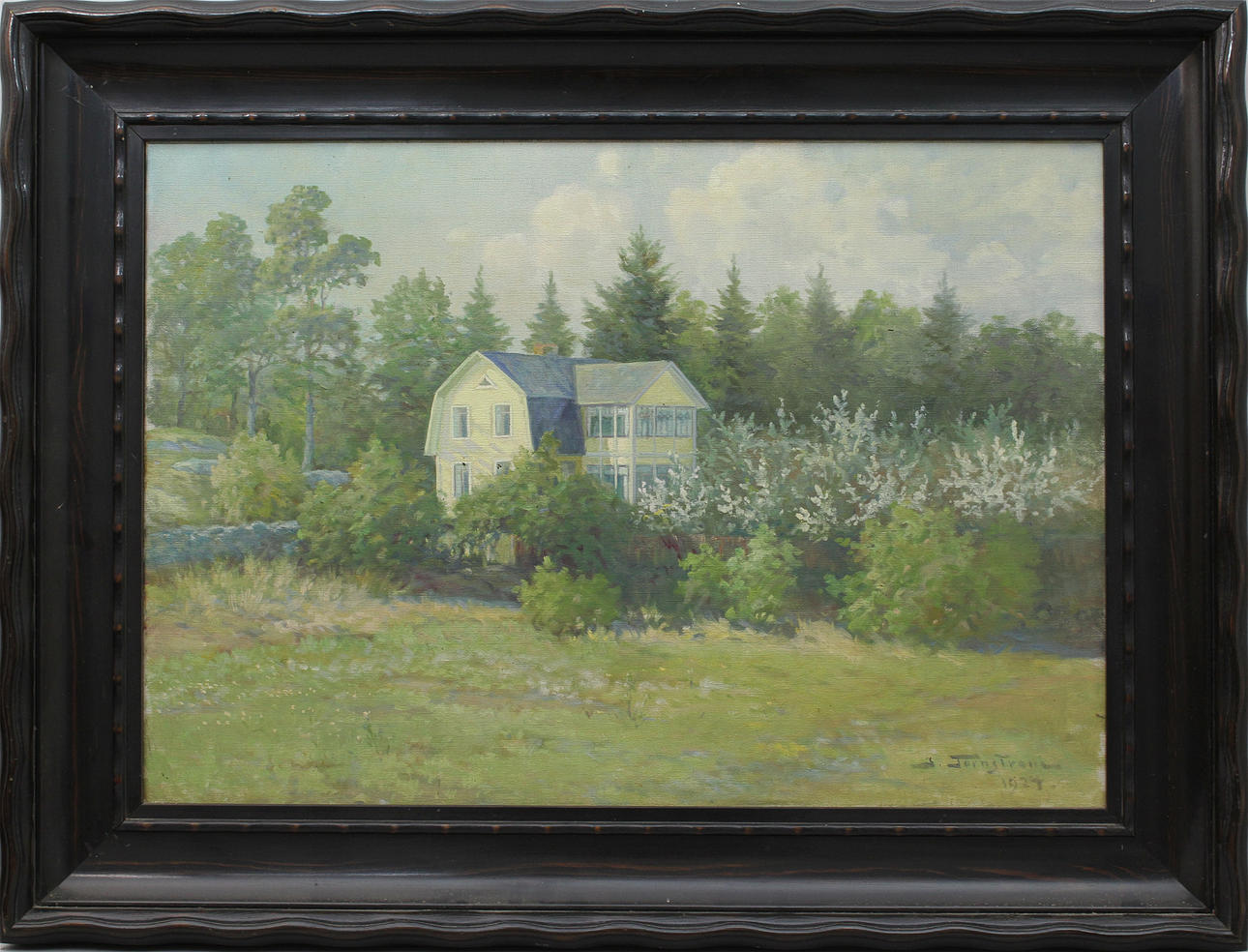 ISIDOR TÖRNSTRÖM. "Köpman Axel Hanssons sommarvilla i Mjövik, Nättraby" Olja på duk Signerad I Törnström och daterad 1924.