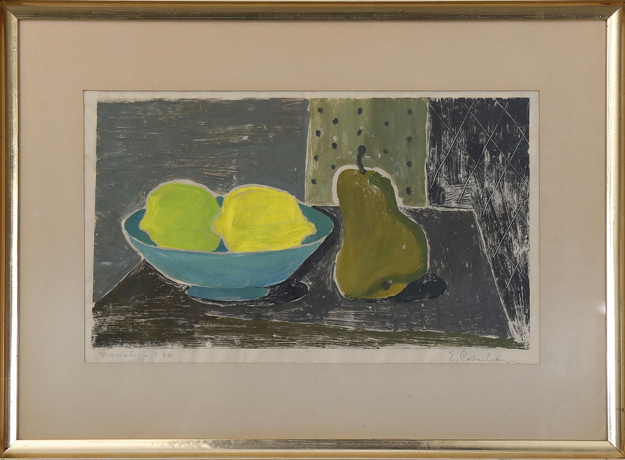 ERIC CEDERBERG. Stilleben, monotyp,1 ex, signerad E Cederberg.