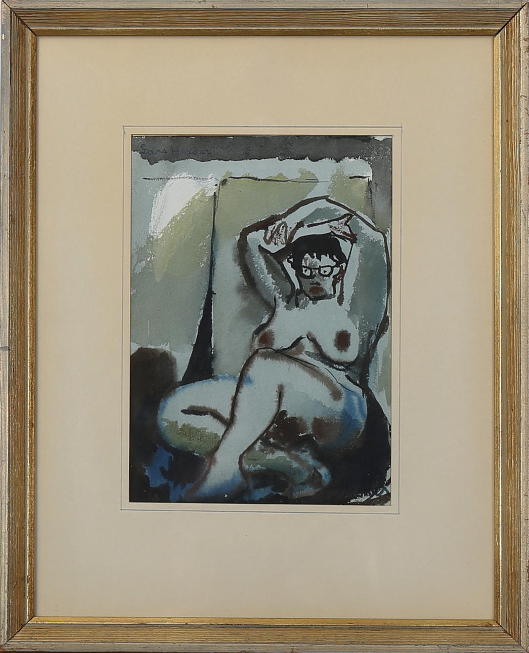 LARS HERDER. Modell, akvarell, signerad.