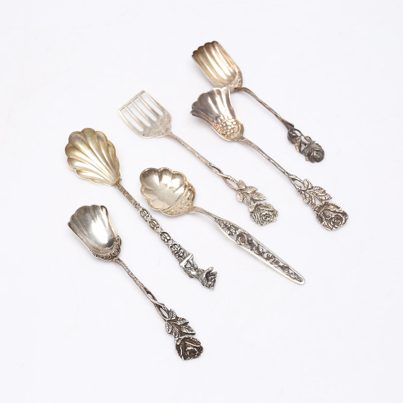 CUBIERTOS PARA SERVIR, 6 piezas, plateados.