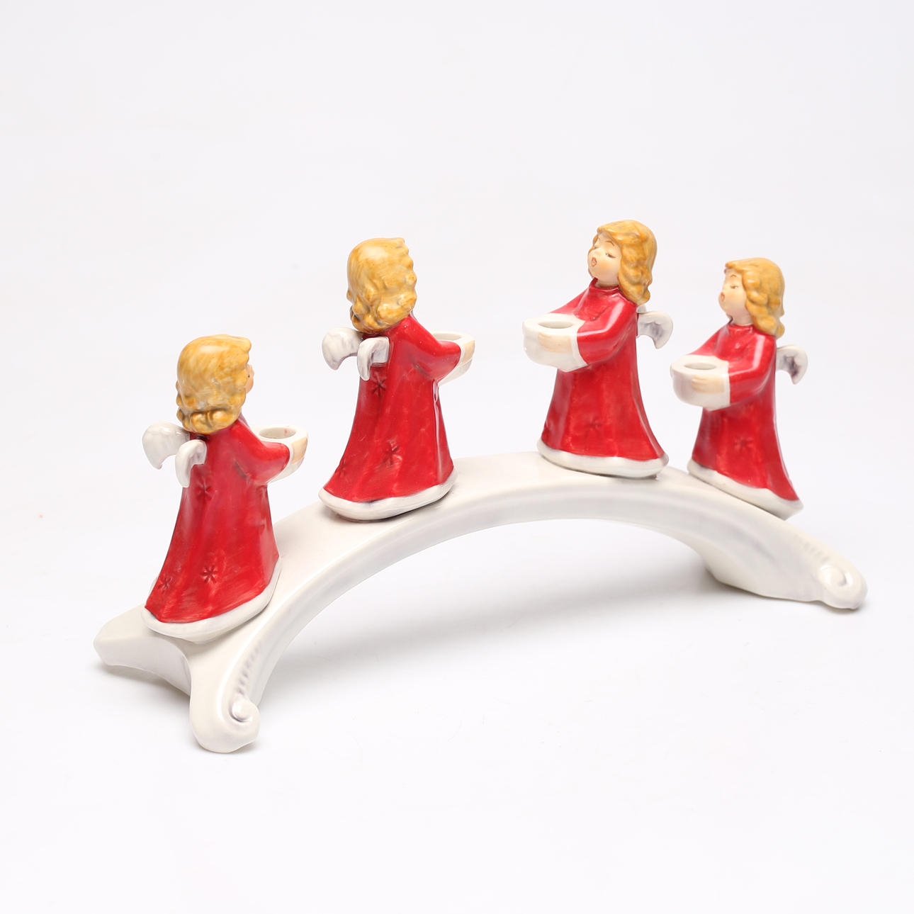 A ceramic candlestick, angels, Goebel.