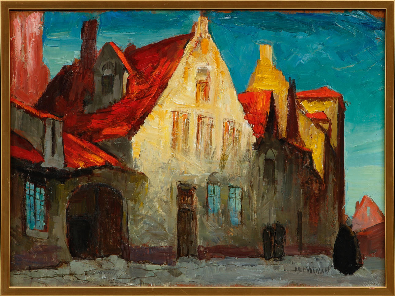 KNUT  NORMAN. Oil on panel, Stadsscene, signed.