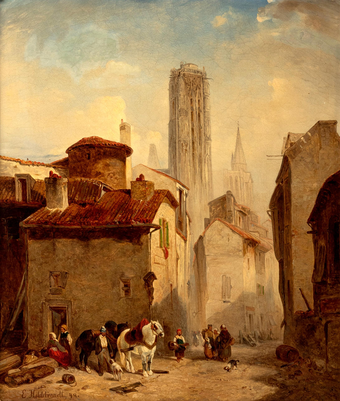 EDUARD HILDEBRANDT (1817-1868). Gade i Rouen.