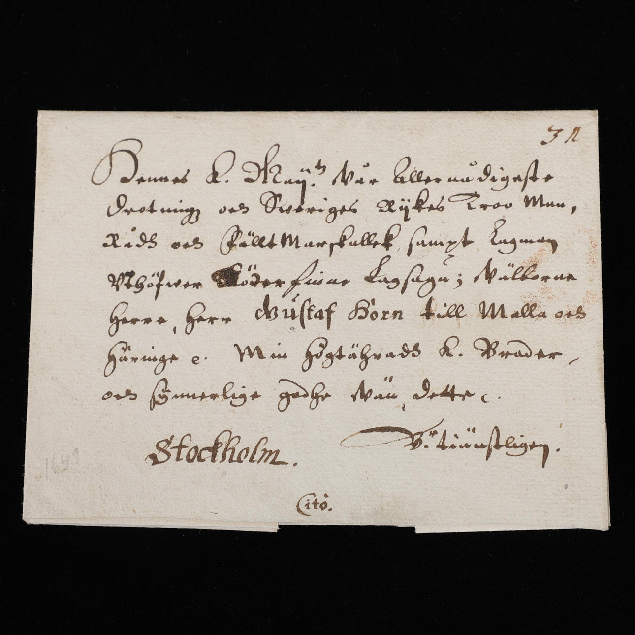 COURIER POST, Gustaf Horn, 1649.