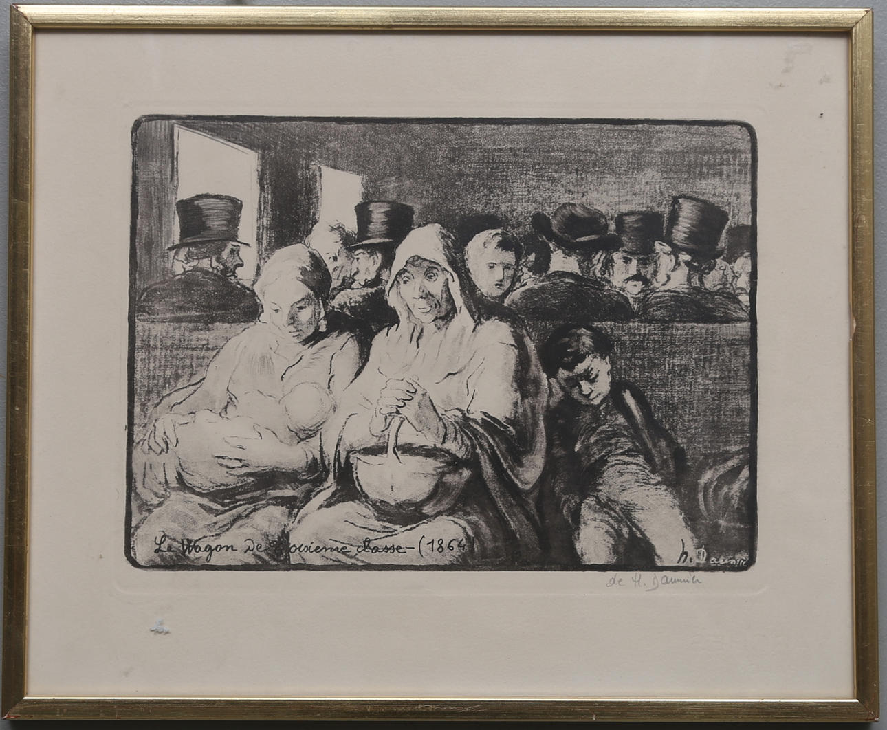 HONORE DAUMIER. EFTER. "Le Wagon de Troisieme Classe". Grafiskt blad, signerad.