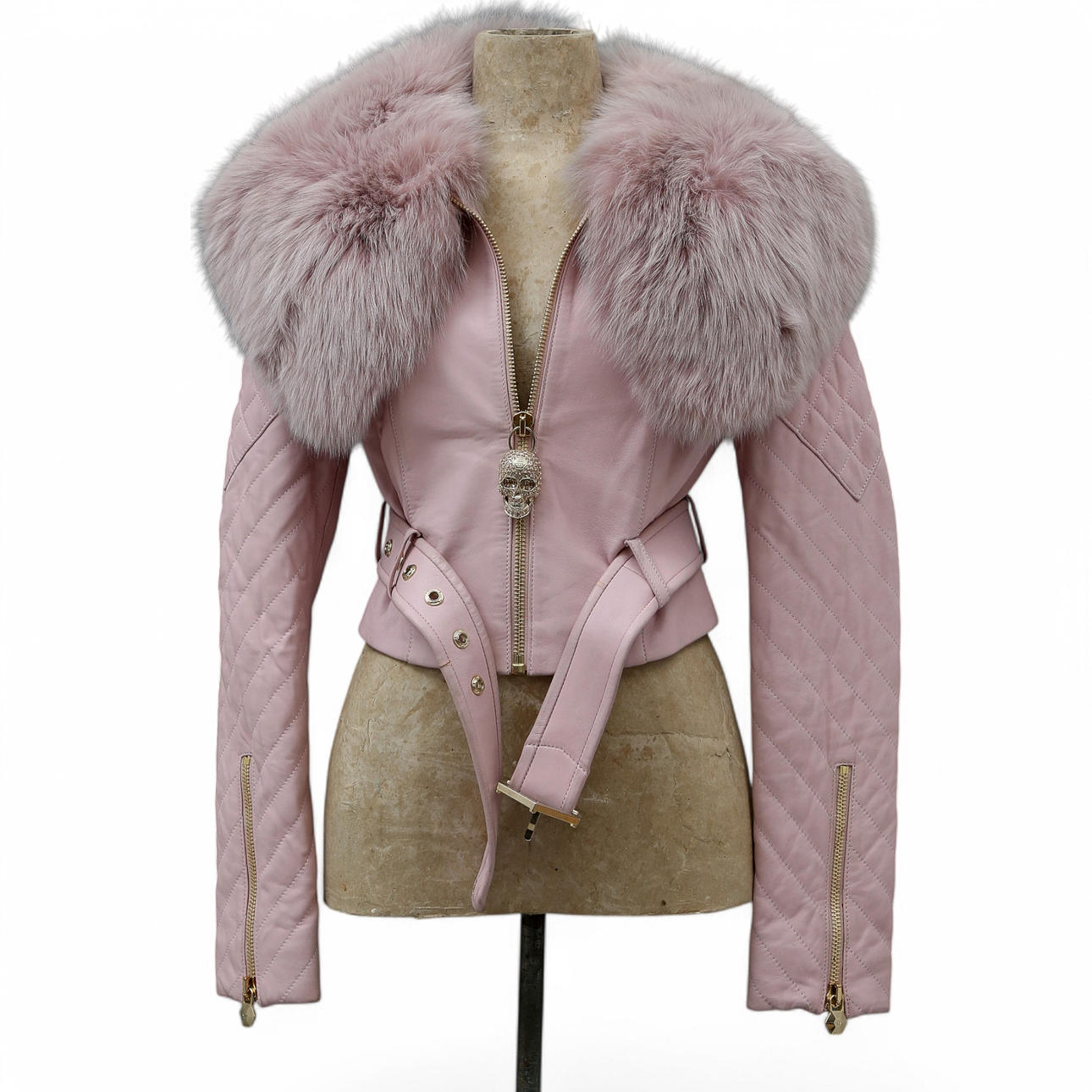 PHILIPP PLEIN. Lyserød læderjakke.