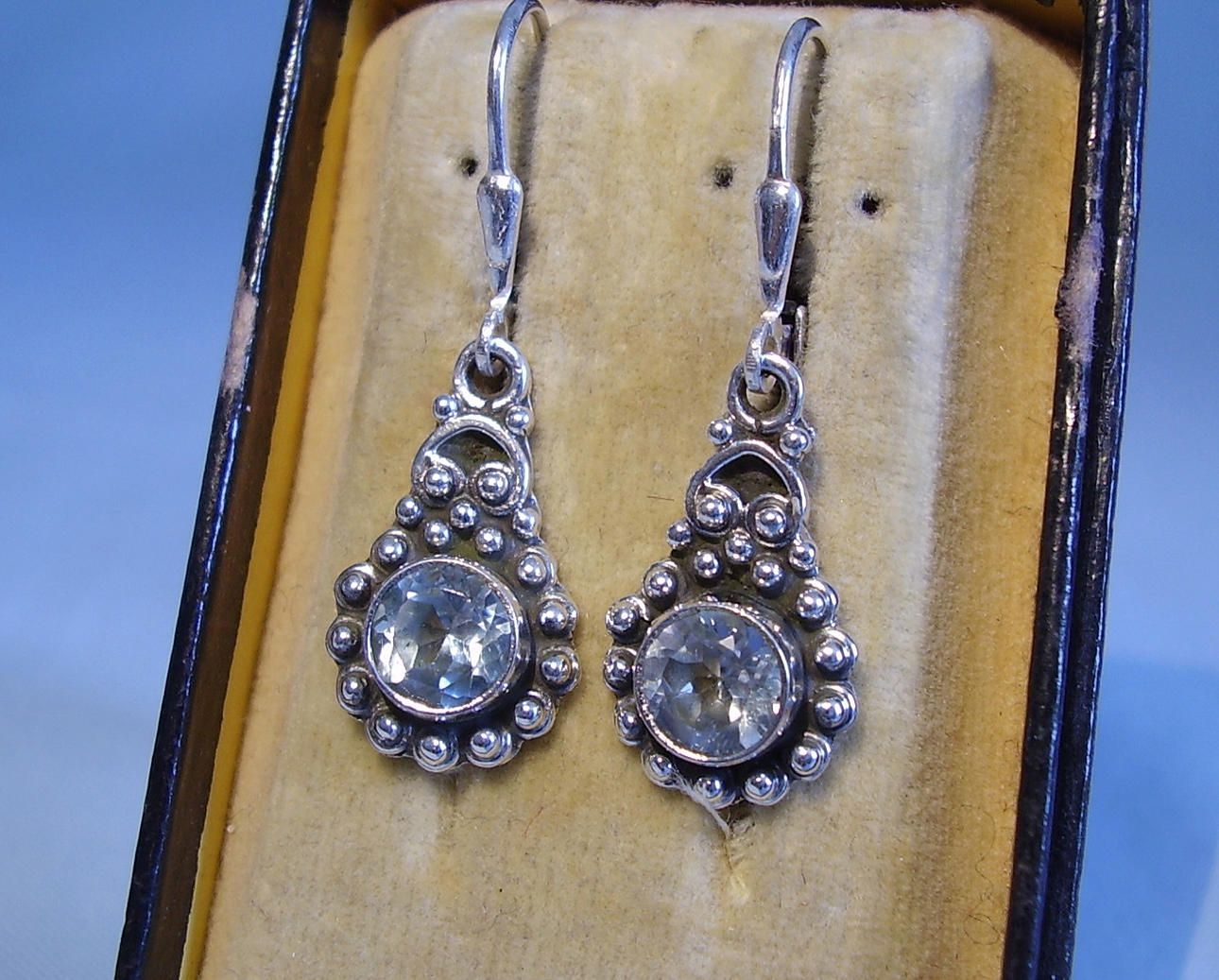 BLÅ NATURLIGA TOPAZ ÖRHÄNGEN silver 925 topas 1.8 ct.