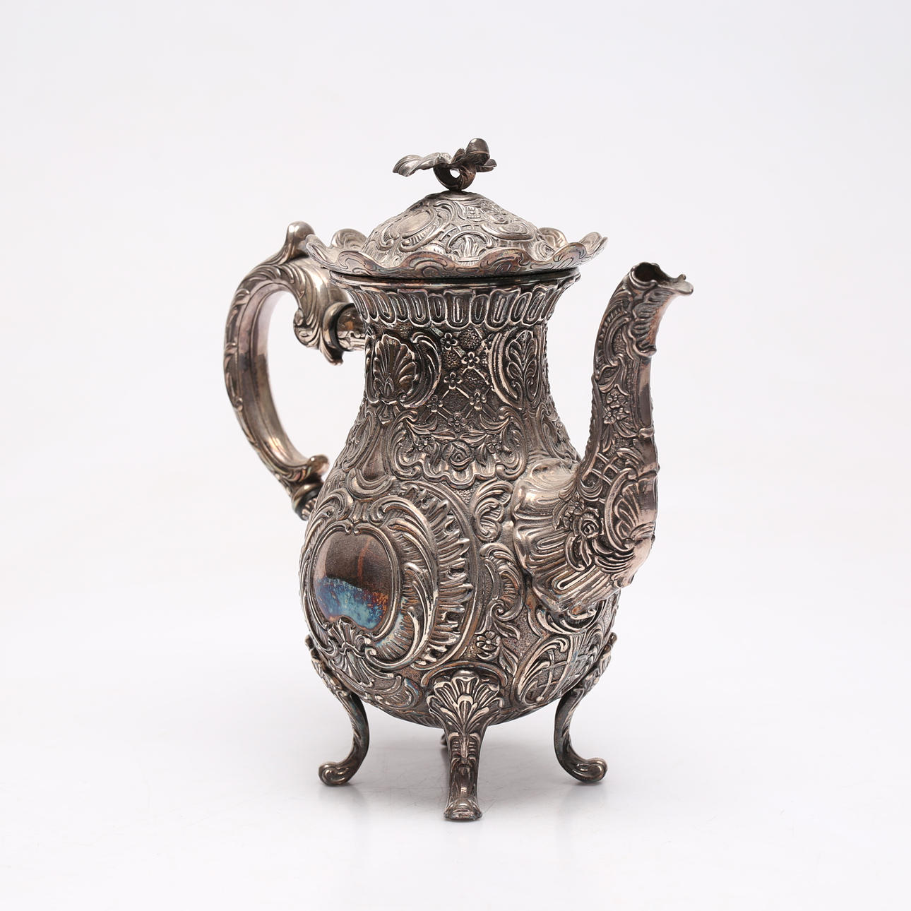 KAFFEEKANNE, Silber, Rokoko-Stil, Gewicht ca. 912 Gramm.