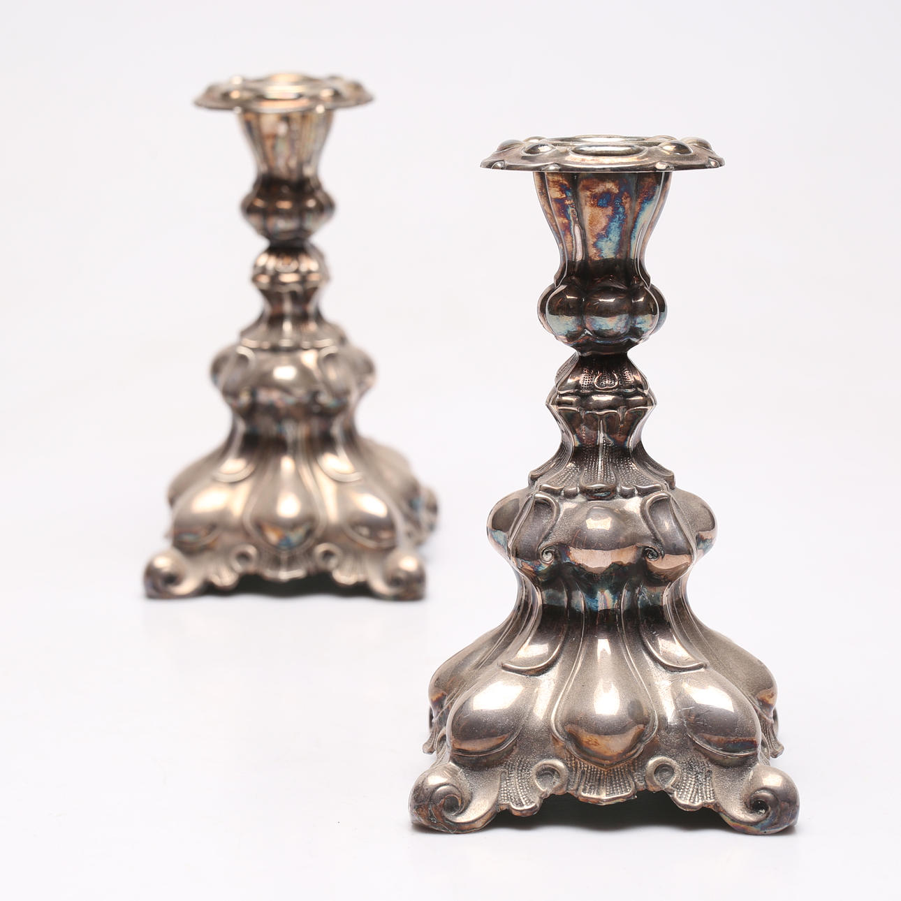 LJUSSTAKAR, 1 par, silver, barockstil, 1900-tal.