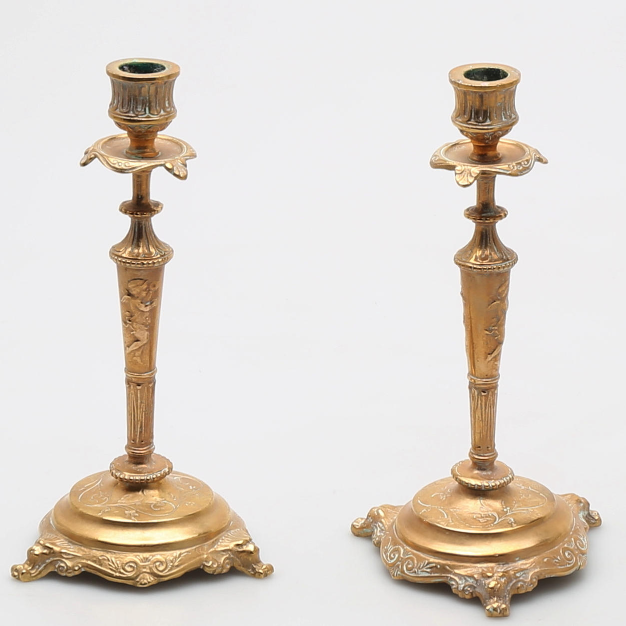 LJUSSTAKAR, ett par, blandstil, mässing, 1900-talets mitt.