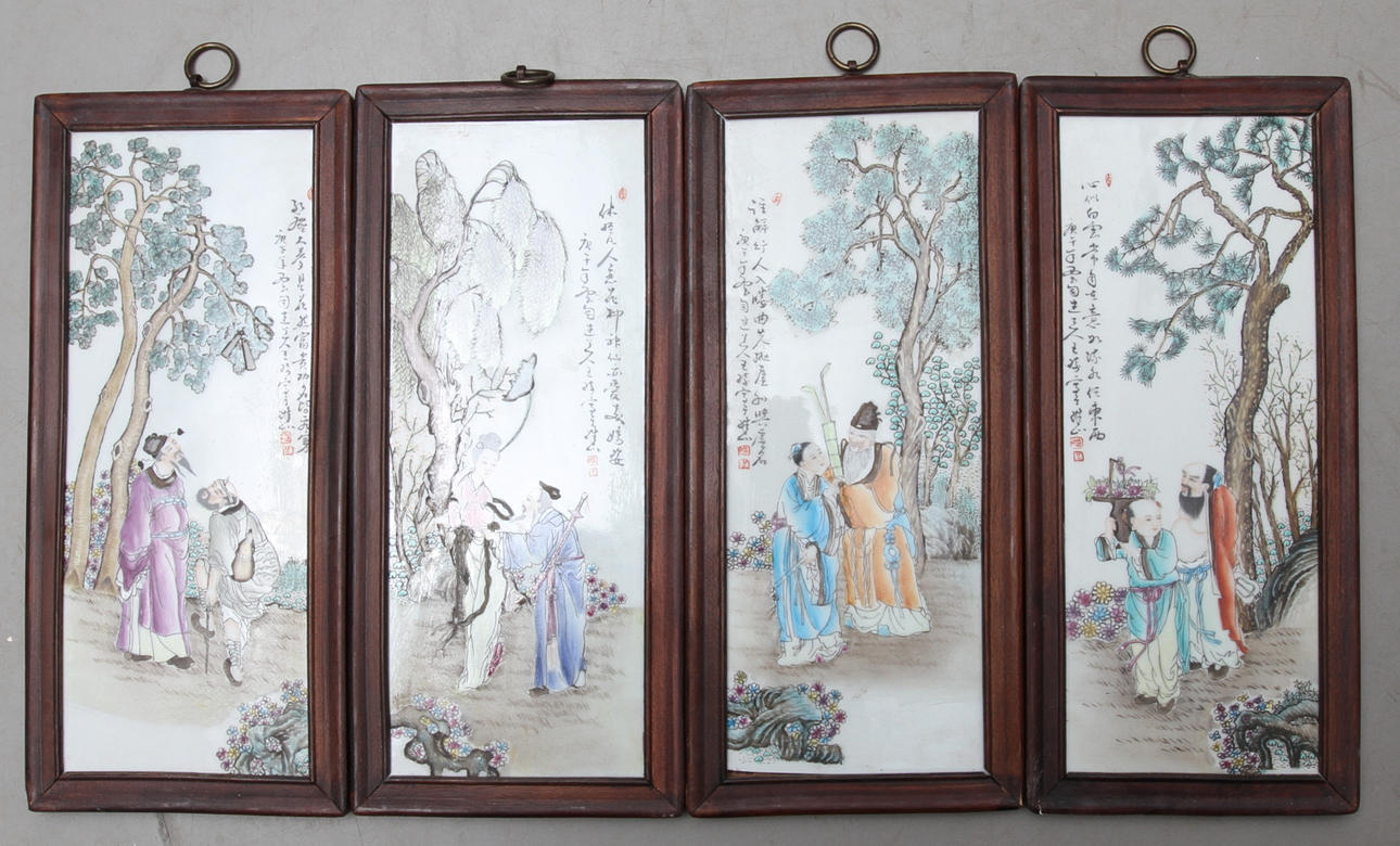 VÄGGPLAKETTER, 4 st, porslin, Kina.