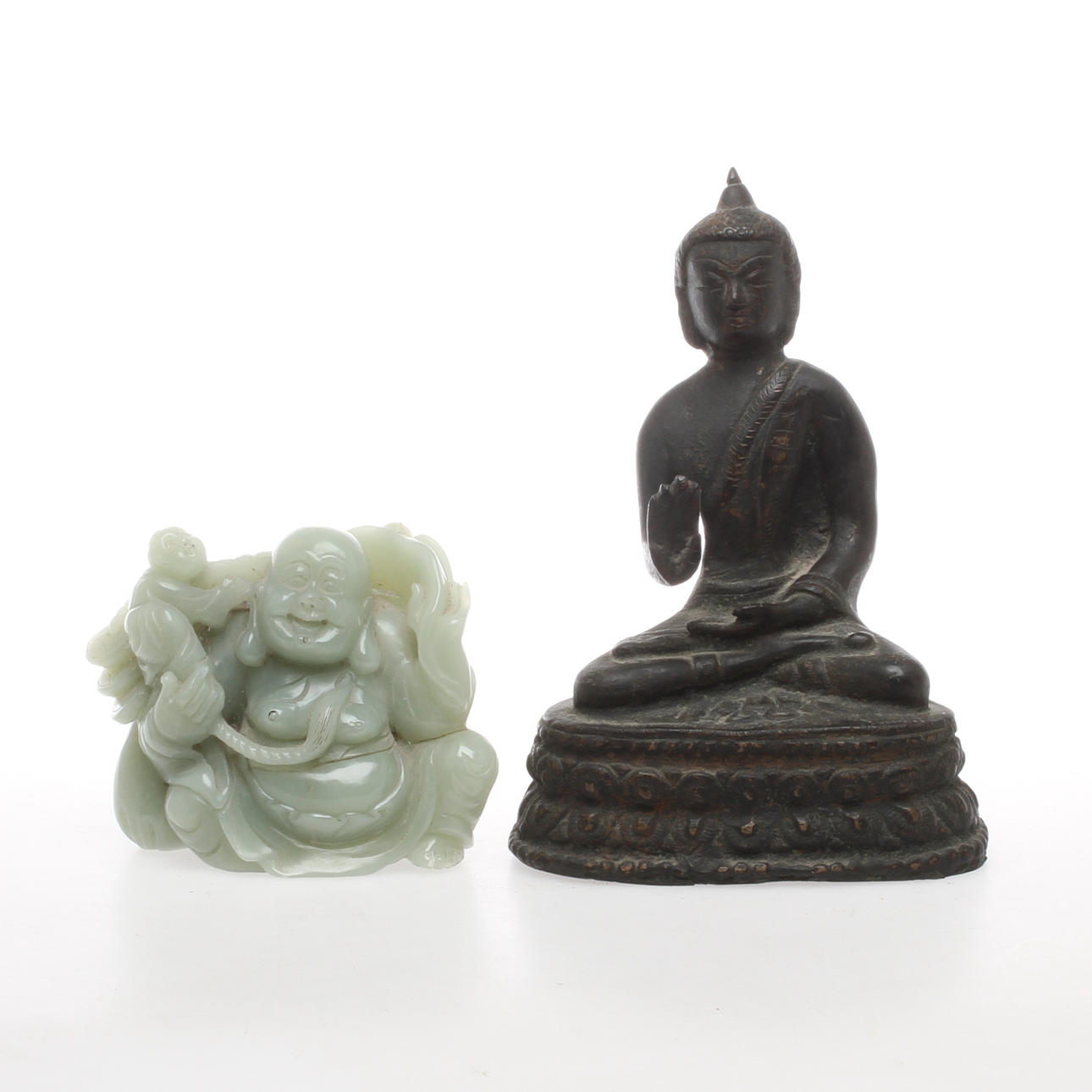 FIGURINER, 2 st, sten samt metall, orientaliska.