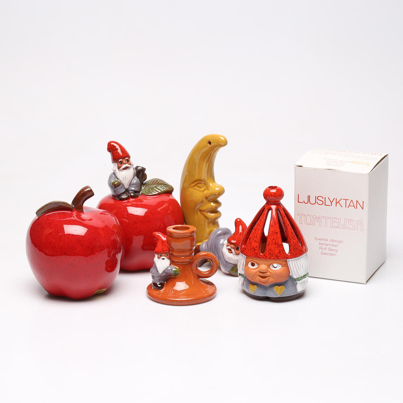 ROLF BERG, gnomes and apple, ceramics.