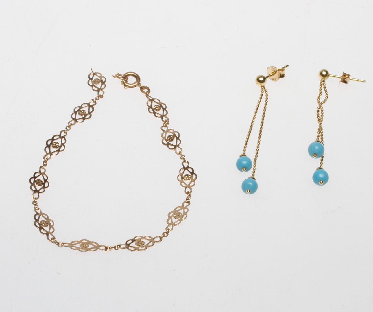 ARMBAND SAMT ETT PAR ÖRHÄNGEN, 18k guld, total vikt ca 4,5 gr.