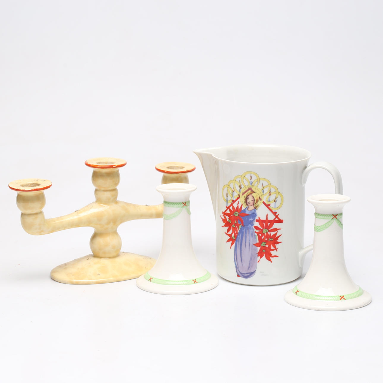 A 4-piece jug and candlesticks, Gustavsberg and Rörstrand.